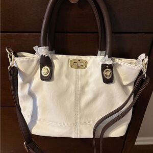 Brand New Classic White Satchel with Dark Brown Trim/ Long strap included